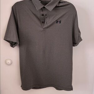 Under Armour Men's Black and Gray Striped Polo